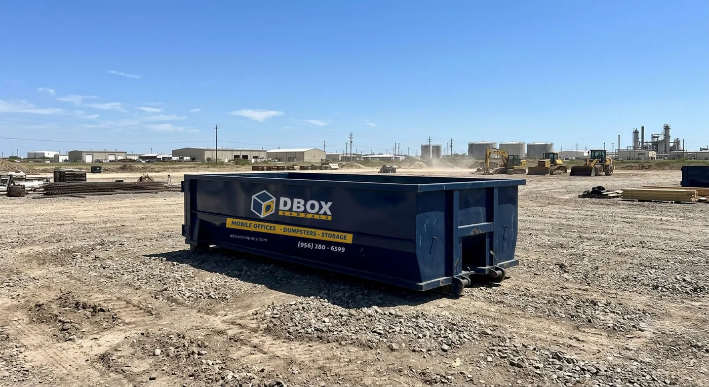 A roll-off dumpster dropped on a South Texas job site