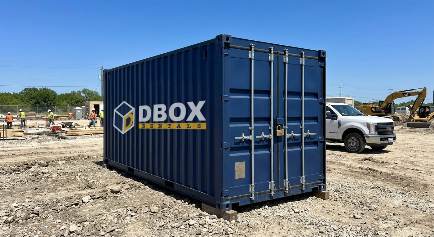 A secure weatherproof storage container on a job site